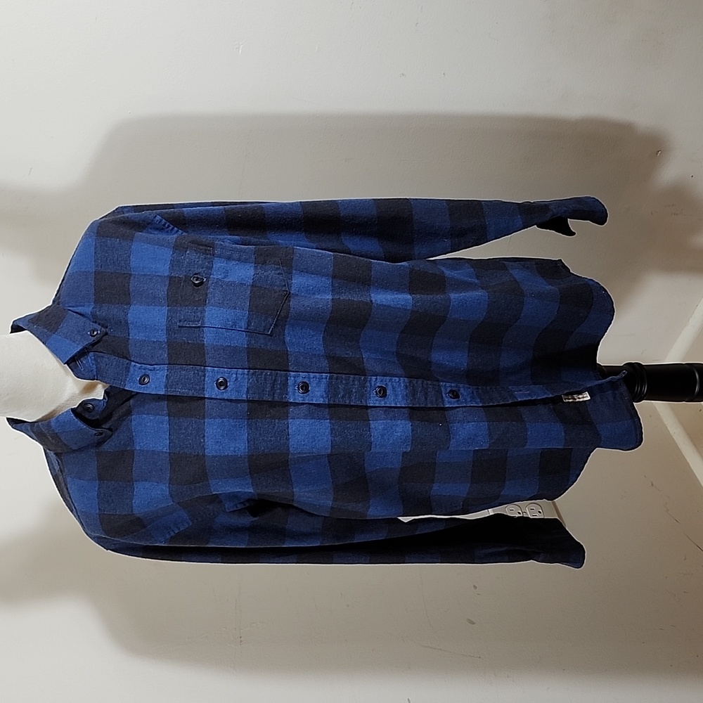 Men's Original Weatherproof Vintage Blue and Black Check Flannel Button Down Lon